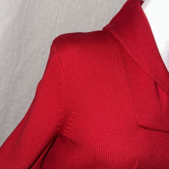 LRL PM Cotton Bright Red Gold Shawl Button Detail Neck Knit Pullover Sweater - Picture 5 of 16